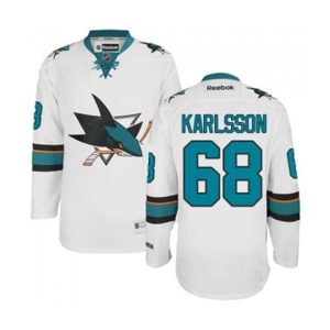 Youth Reebok San Jose Sharks #68 Melker Karlsson Authentic White Away NHL Jersey