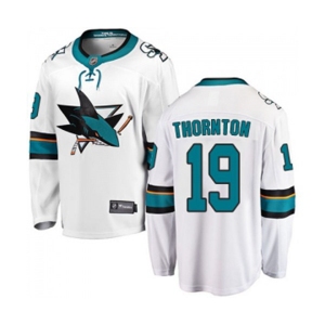 Youth San Jose Sharks #19 Joe Thornton Fanatics Branded White Away Breakaway NHL Jersey