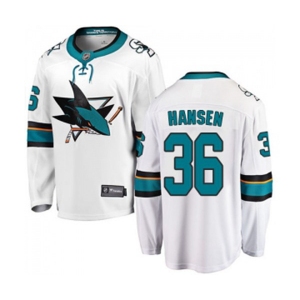 Youth San Jose Sharks #36 Jannik Hansen Fanatics Branded White Away Breakaway NHL Jersey