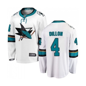 Youth San Jose Sharks #4 Brenden Dillon Fanatics Branded White Away Breakaway NHL Jersey