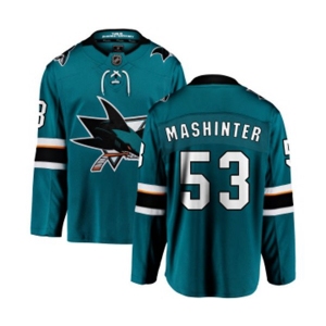 Youth San Jose Sharks #53 Brandon Mashinter Fanatics Branded Teal Green Home Breakaway NHL Jersey