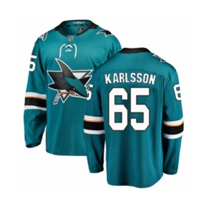 Youth San Jose Sharks #65 Erik Karlsson Fanatics Branded Teal Green Home Breakaway NHL Jersey
