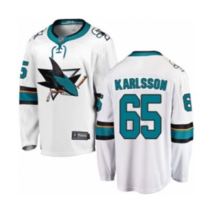 Youth San Jose Sharks #65 Erik Karlsson Fanatics Branded White Away Breakaway NHL Jersey