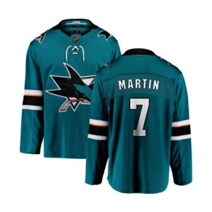 Youth San Jose Sharks #7 Paul Martin Fanatics Branded Teal Green Home Breakaway NHL Jersey