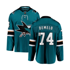Youth San Jose Sharks #74 Dylan DeMelo Fanatics Branded Teal Green Home Breakaway NHL Jersey