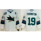 youth nhl jerseys san jose sharks #19 thornton white[2014 new stadium][patch C]