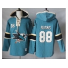 Men's San Jose Sharks #88 Brent Burns Teal Pullover Hoodie Stitched NHL Jersey