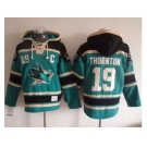 San Jose Sharks #19 Joe Thornton Teal Sawyer Hooded Sweatshirt Stitched NHL Jersey