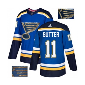 Adidas St. Louis Blues #11 Brian Sutter Authentic Royal Blue Fashion Gold NHL Jersey