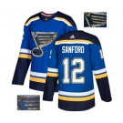 Adidas St. Louis Blues #12 Zach Sanford Authentic Royal Blue Fashion Gold NHL Jersey