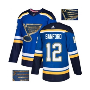 Adidas St. Louis Blues #12 Zach Sanford Authentic Royal Blue Fashion Gold NHL Jersey