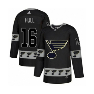 Adidas St. Louis Blues #16 Brett Hull Authentic Black Team Logo Fashion NHL Jersey