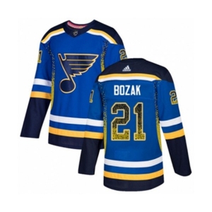 Adidas St. Louis Blues #21 Tyler Bozak Authentic Blue Drift Fashion NHL Jersey