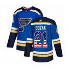 Adidas St. Louis Blues #21 Tyler Bozak Authentic Blue USA Flag Fashion NHL Jersey