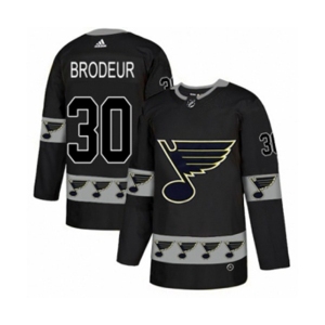 Adidas St. Louis Blues #30 Martin Brodeur Authentic Black Team Logo Fashion NHL Jersey