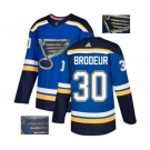 Adidas St. Louis Blues #30 Martin Brodeur Authentic Royal Blue Fashion Gold NHL Jersey