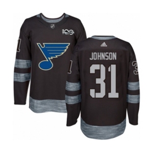 Adidas St. Louis Blues #31 Chad Johnson Authentic Black 1917-2017 100th Anniversary NHL Jersey