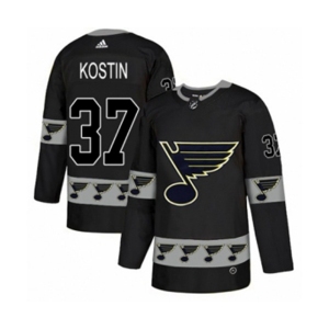 Adidas St. Louis Blues #37 Klim Kostin Authentic Black Team Logo Fashion NHL Jersey