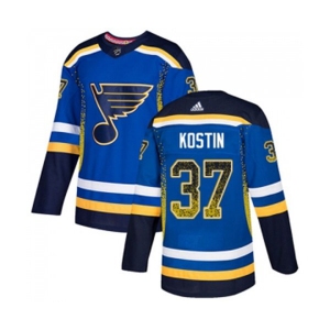 Adidas St. Louis Blues #37 Klim Kostin Authentic Blue Drift Fashion NHL Jersey