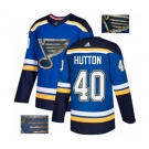 Adidas St. Louis Blues #40 Carter Hutton Authentic Royal Blue Fashion Gold NHL Jersey