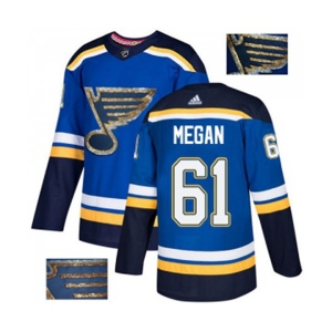 Adidas St. Louis Blues #61 Wade Megan Authentic Royal Blue Fashion Gold NHL Jersey