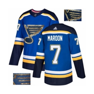 Adidas St. Louis Blues #7 Patrick Maroon Authentic Royal Blue Fashion Gold NHL Jersey