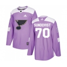 Adidas St. Louis Blues #70 Oskar Sundqvist Authentic Purple Fights Cancer Practice NHL Jersey