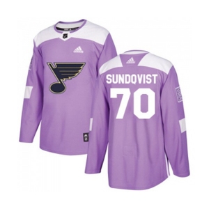 Adidas St. Louis Blues #70 Oskar Sundqvist Authentic Purple Fights Cancer Practice NHL Jersey