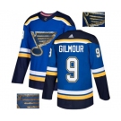 Adidas St. Louis Blues #9 Doug Gilmour Authentic Royal Blue Fashion Gold NHL Jersey