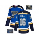 Men Adidas St. Louis Blues #16 Brett Hull Blue Home Authentic Fashion Gold Stitched NHL Jersey