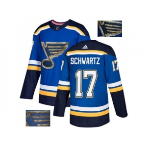 Men Adidas St. Louis Blues #17 Jaden Schwartz Blue Home Authentic Fashion Gold Stitched NHL Jersey