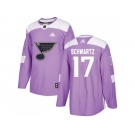 Men Adidas St. Louis Blues #17 Jaden Schwartz Purple Authentic Fights Cancer Stitched NHL Jersey