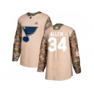 Men Adidas St. Louis Blues #34 Jake Allen Camo Authentic 2017 Veterans Day Stitched NHL Jersey