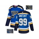 Men Adidas St. Louis Blues #99 Wayne Gretzky Blue Home Authentic Fashion Gold Stitched NHL Jersey