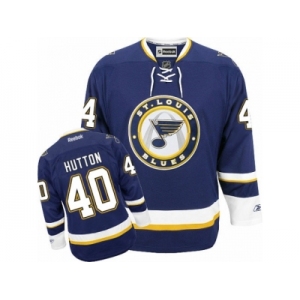 Men's Reebok St. Louis Blues #40 Carter Hutton Authentic Navy Blue Third NHL Jersey