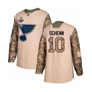 Men's St. Louis Blues #10 Brayden Schenn Authentic Camo Veterans Day Practice 2019 Stanley Cup Champions Hockey Jersey