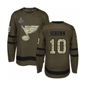 Men's St. Louis Blues #10 Brayden Schenn Authentic Green Salute to Service 2019 Stanley Cup Champions Hockey Jersey