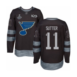 Men's St. Louis Blues #11 Brian Sutter Authentic Black 1917-2017 100th Anniversary 2019 Stanley Cup Champions Hockey Jersey