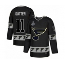 Men's St. Louis Blues #11 Brian Sutter Authentic Black Team Logo Fashion 2019 Stanley Cup Champions Hockey Jersey