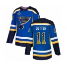 Men's St. Louis Blues #11 Brian Sutter Authentic Blue Drift Fashion 2019 Stanley Cup Champions Hockey Jersey