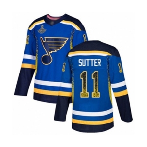 Men's St. Louis Blues #11 Brian Sutter Authentic Blue Drift Fashion 2019 Stanley Cup Champions Hockey Jersey