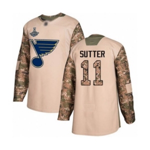 Men's St. Louis Blues #11 Brian Sutter Authentic Camo Veterans Day Practice 2019 Stanley Cup Champions Hockey Jersey