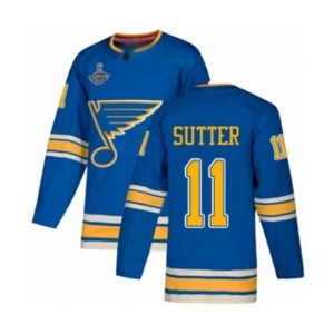 Men's St. Louis Blues #11 Brian Sutter Authentic Navy Blue Alternate 2019 Stanley Cup Champions Hockey Jersey