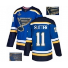 Men's St. Louis Blues #11 Brian Sutter Authentic Royal Blue Fashion Gold 2019 Stanley Cup Champions Hockey Jersey