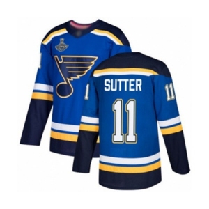 Men's St. Louis Blues #11 Brian Sutter Authentic Royal Blue Home 2019 Stanley Cup Champions Hockey Jersey