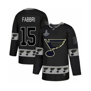 Men's St. Louis Blues #15 Robby Fabbri Authentic Black Team Logo Fashion 2019 Stanley Cup Champions Hockey Jersey