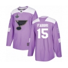 Men's St. Louis Blues #15 Robby Fabbri Authentic Purple Fights Cancer Practice 2019 Stanley Cup Champions Hockey Jersey