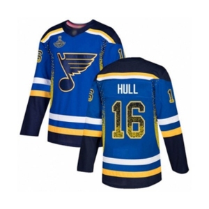 Men's St. Louis Blues #16 Brett Hull Authentic Blue Drift Fashion 2019 Stanley Cup Champions Hockey Jersey