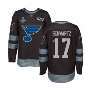 Men's St. Louis Blues #17 Jaden Schwartz Authentic Black 1917-2017 100th Anniversary 2019 Stanley Cup Champions Hockey Jersey