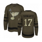 Men's St. Louis Blues #17 Jaden Schwartz Authentic Green Salute to Service 2019 Stanley Cup Champions Hockey Jersey